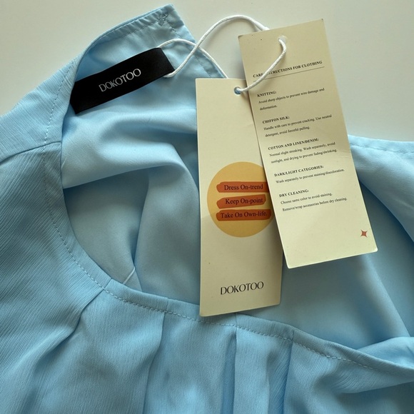 Powder Blue Women’s Mini Wrap Dress Ruffle Chiffon Alice in Wonderland Medium - Picture 9 of 10